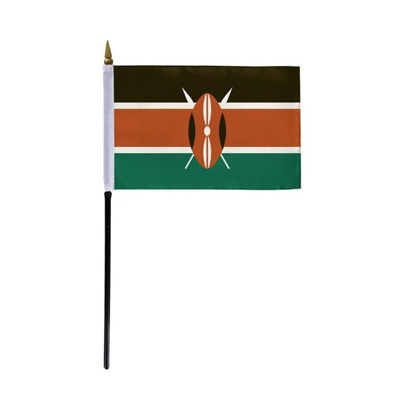 AGAS Kenya Flag 4x6 inch - 11" Plastic Pole 100% Polyester Stitched Edges Kenyan National Mini Flag on a Stick
