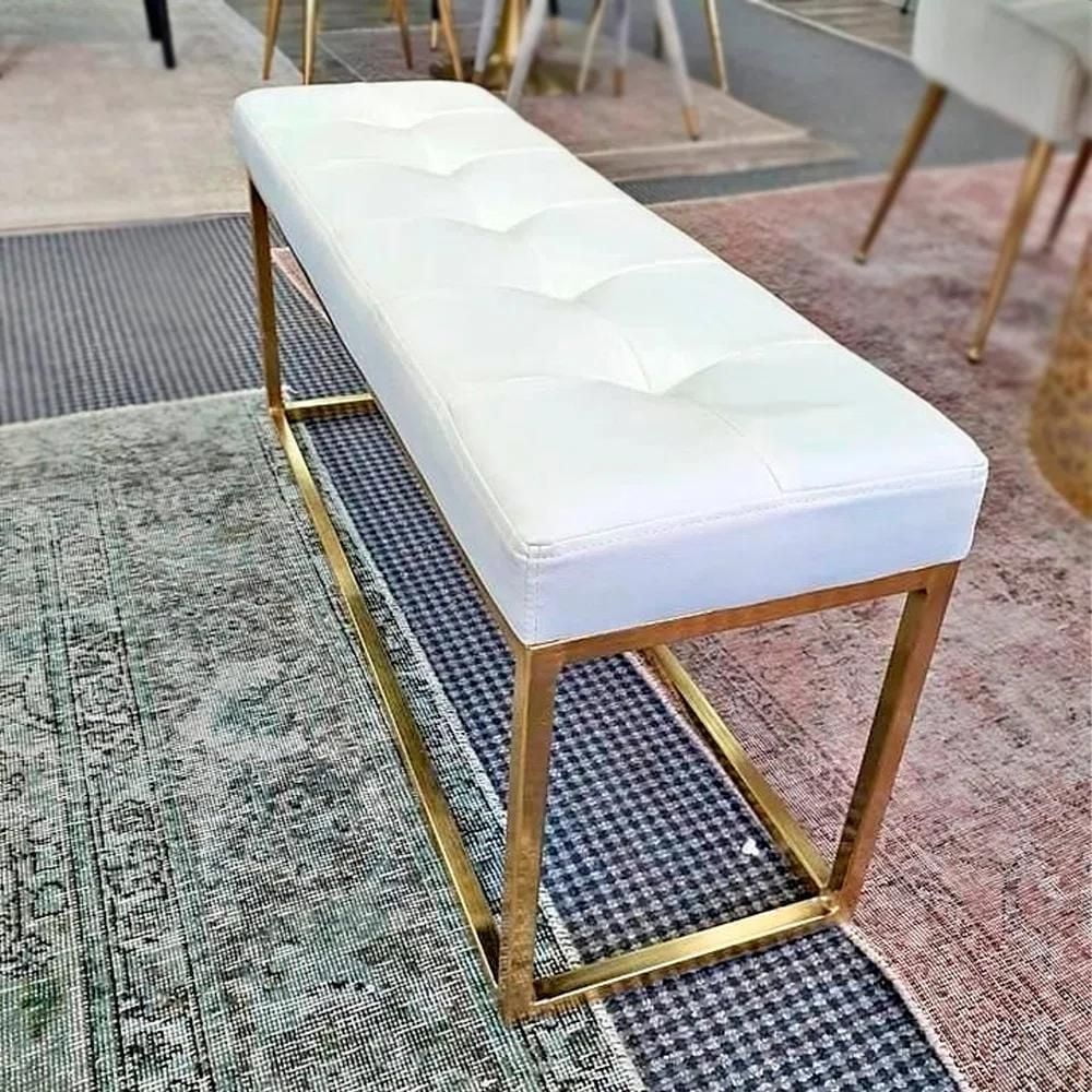 Banc en velours beige de la collection Heavenly, banc en velours avec acier inoxydable doré, banc en acier inoxydable, banc poli, banc en velours, banc doré, banc d'entrée