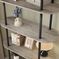 thumbnail image 4 of Industrial Arched Bookshelf - 5-Tier Freestanding Metal Frame Bookcase with Adjustable Feet, Modern Open Storage Rack for Living Room, Bedroom, Office - Black + Graphite Gray, Five Layers, 4 of 8
