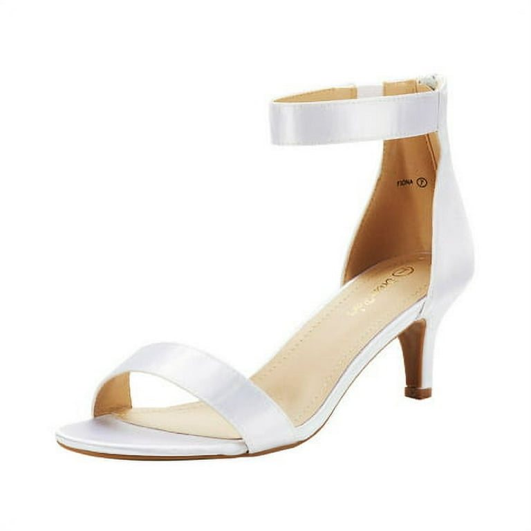 Women s Ankle Strap Stilettos Low Heel Open Toe Sandals Party Dress Shoes FIONA WHITE Size 11