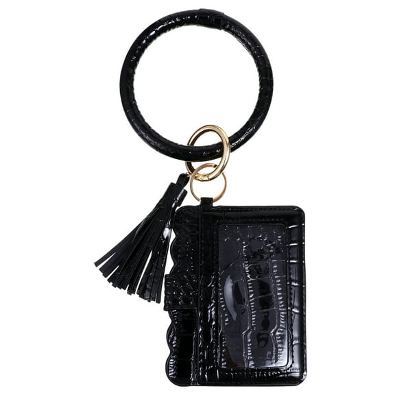 Bracelet Key Pouch Fringed Decor Bag Small Wallet Finger Black