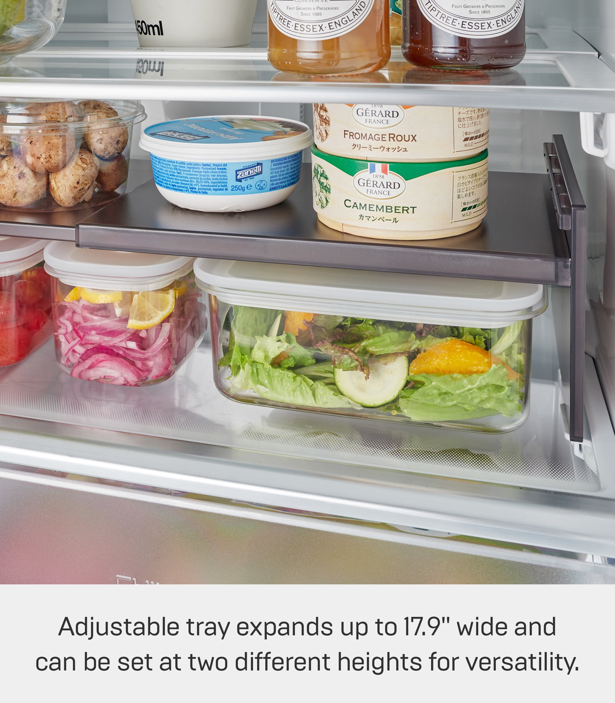 Yamazaki Home Two-Way Adjustable Refrigerator Shelf, Black, Plastic, Expandable, Minimal Assembly