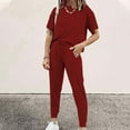 thumbnail image 6 of Pavied Two Piece Sets,Lounge Sets,Women's Two Outfit Short Sleeve Pullover With Drawstring Long Pants Tracksuit Jogger Set,Matching Sets,Womens Sweatshirt,Tracksuit for Women,Fall Outfits,Wine L, 6 of 7