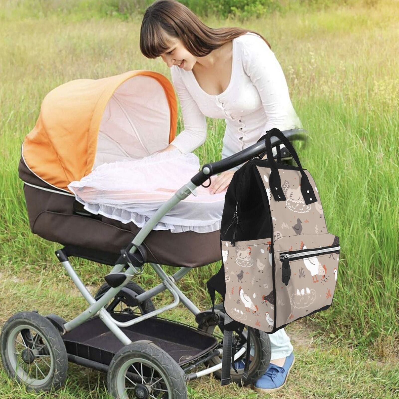 Ratiio Chicken Mummy Backpack - Waterproof Twill Canvas, Large Capacity Diaper Bag with Multiple Pockets and Adjustable Straps