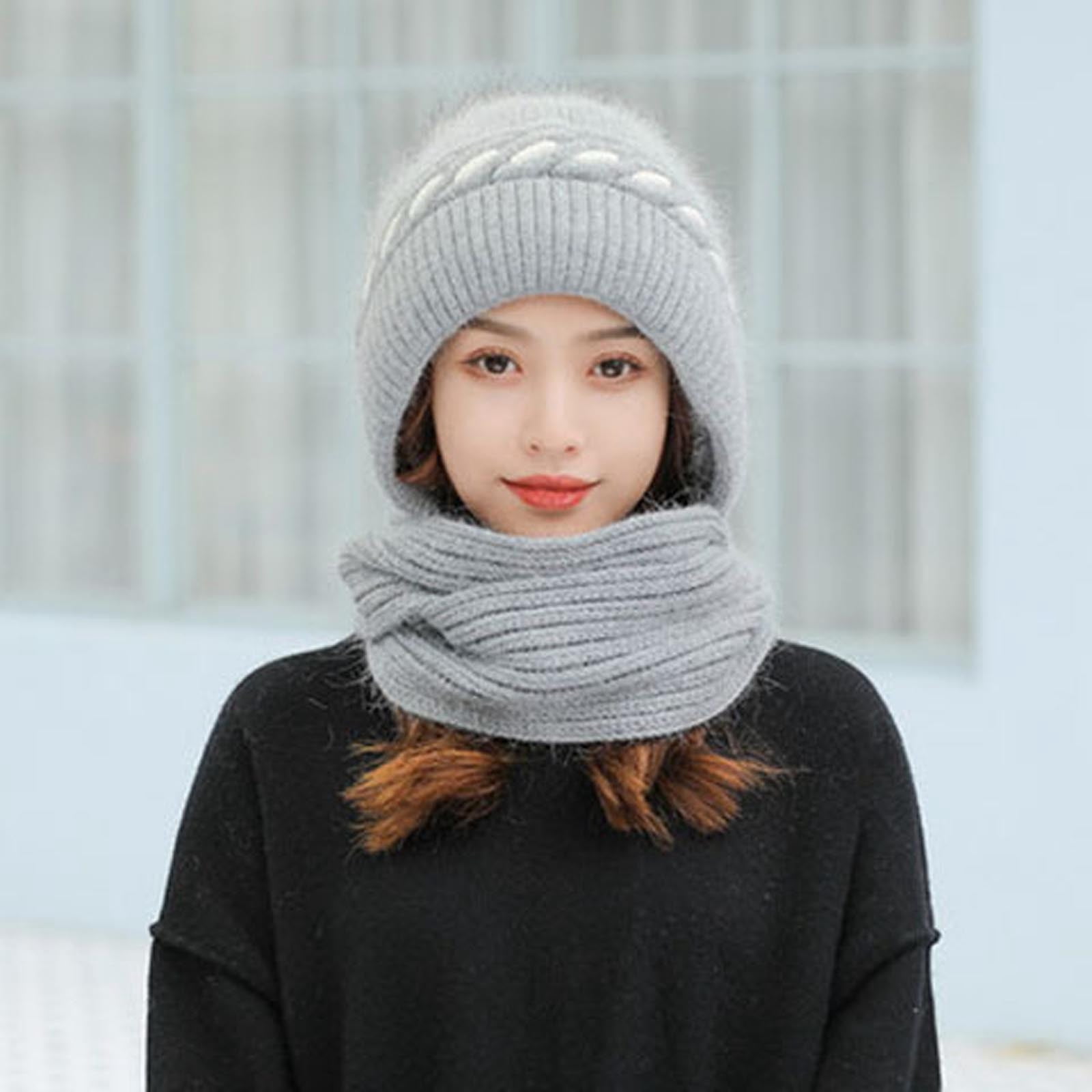 Women\'s Winter Hats Warm Hooded Scarf Hat, Gray ihreesy Women main image 2