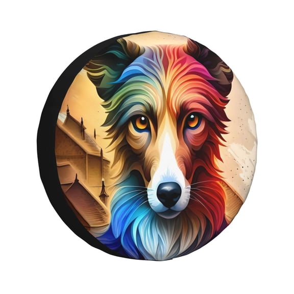 Fuzoiu Colorful Art Dog Print Universal Spare Tire Cover with Buckle Strap, Waterproof Wheel Covers for Jeep, Trailer, RV, Truck and All Car-16 inch