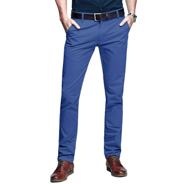 Pantalones casuales ajustados y ajustados para hombre, color azul claro 34