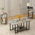 thumbnail image 3 of Rustic Oak Coffee Table Set Includes one coffee table and two side tables Metal frame Three-piece living room coffee table set Suitable for living rooms, apartments, and offices Gray, 3 of 6