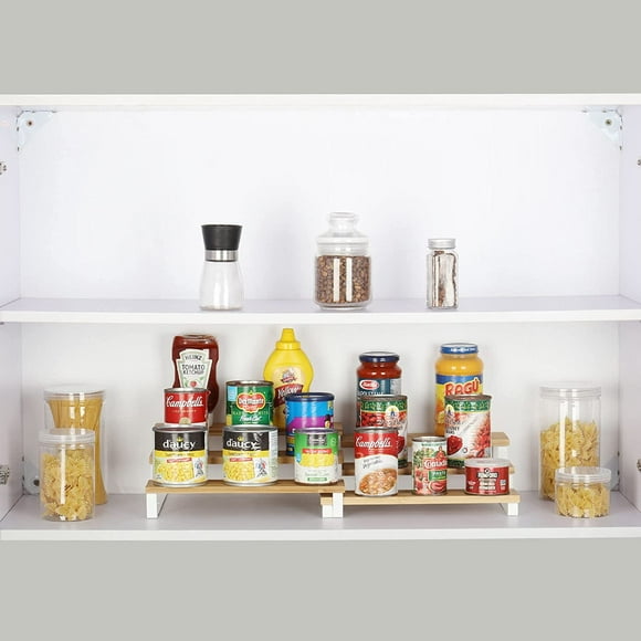 Organisateur d'Épices en Bambou, Étagère de Comptoir Extensible à 3 Niveaux, Ensemble de 2