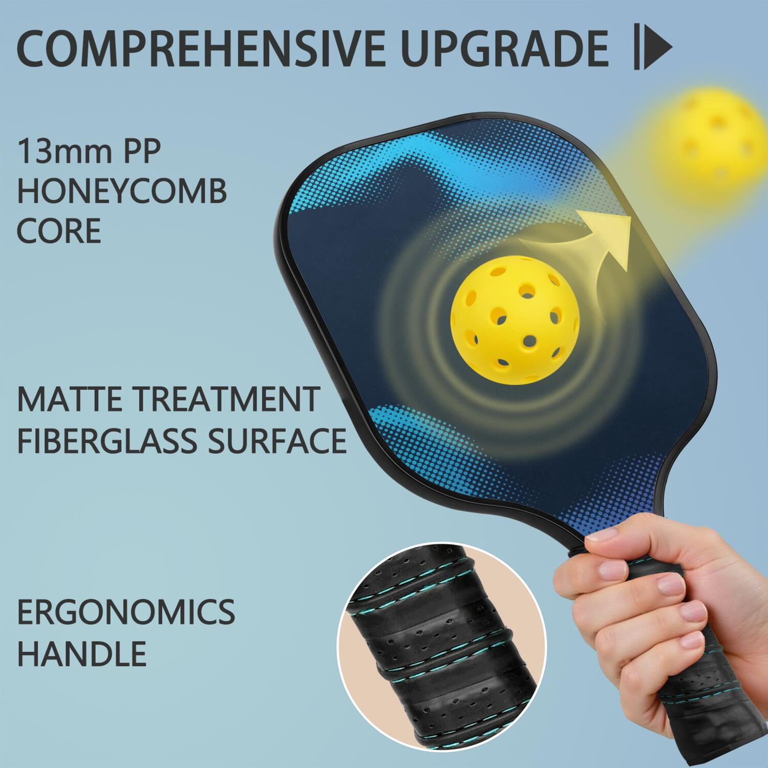 Pickleball Paddles Set Of 2, Fiberglass Surface, Fluid Smoke Aurora Art Style, 4 Balls & Bag
