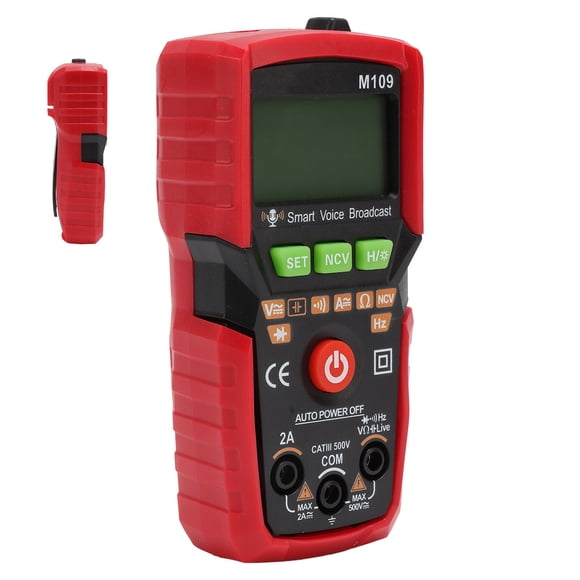 Multimètre Numérique NCV, Écran Rétroéclairé Automatique Multi‐fonction DC AC Volt Amp avec Diffusion Vocale Anglaise, Éclairage pour Réparation Rouge,Noir