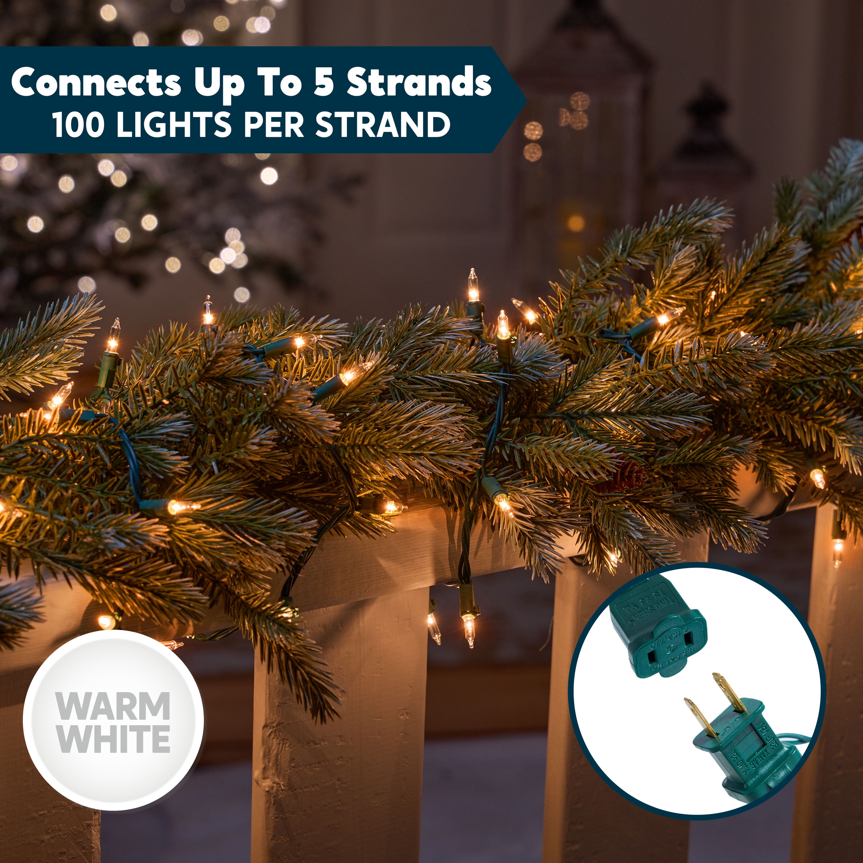 Joyfy Clear Christmas Lights,67.5FT 300(3x100)-Count Led Warm White Christmas String Lights,Connectable Green Wire Xmas Tree Lights for Indoor Outdoor Christmas Decorations Holiday Party Decor
