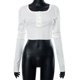 thumbnail image 4 of Top De Manga Larga Señoras Bodycon Top Cuello redondo Verano Casual Top Estilo sexy Costilla de punto Traje diario Cgtredaw Blanco S para Mujer, 4 of 9