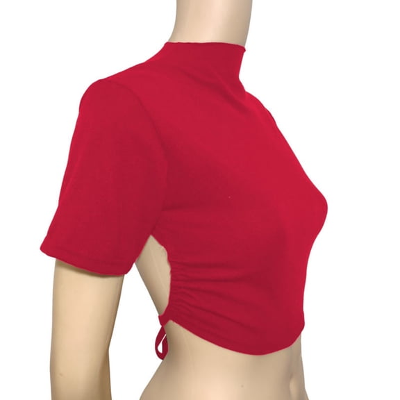 Xuyuer Women's Backless Short Sleeve T Shirts Tops Round Neck Curved Hem Casual Workout Tee T-Shirts Open Back Cut Out Round Neck Short Sleeve Backless Casual Workout T Shirt