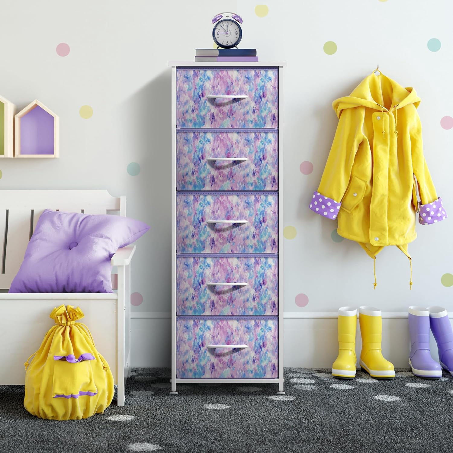 Sorbus Dresser w/ 5 Drawers Furniture Tall Storage Organizer Unit for Bedroom Tie-Dye Purple