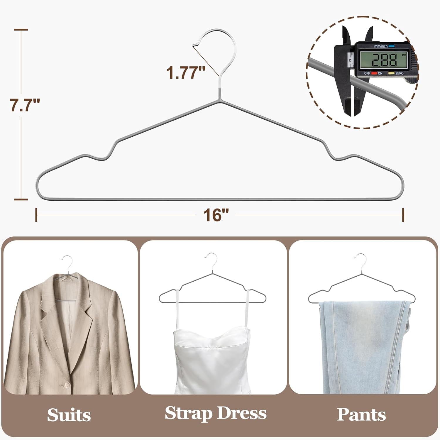 UEAKPIC Rubber Coated Metal Suit Hangers 30 Pack, Non-Slip with Notches, Space Saving Ultra Thin Design, Gray