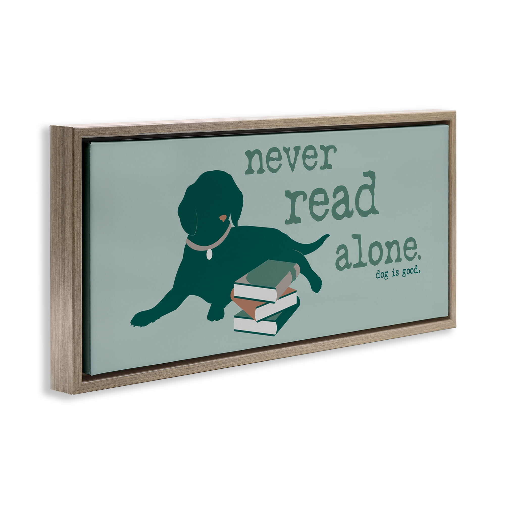 Stupell Industries Never Read Alone Dog Animals Painting Brown Floater Framed Canvas Art Print Wall Art, 25 x 11