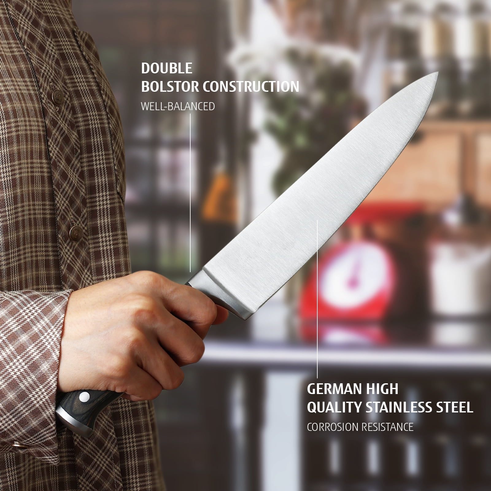 Hecef 3-Piece Knife Set, German Stainless Steel Ultra Sharp Chef, Santoku, Paring Knife with Gift Box