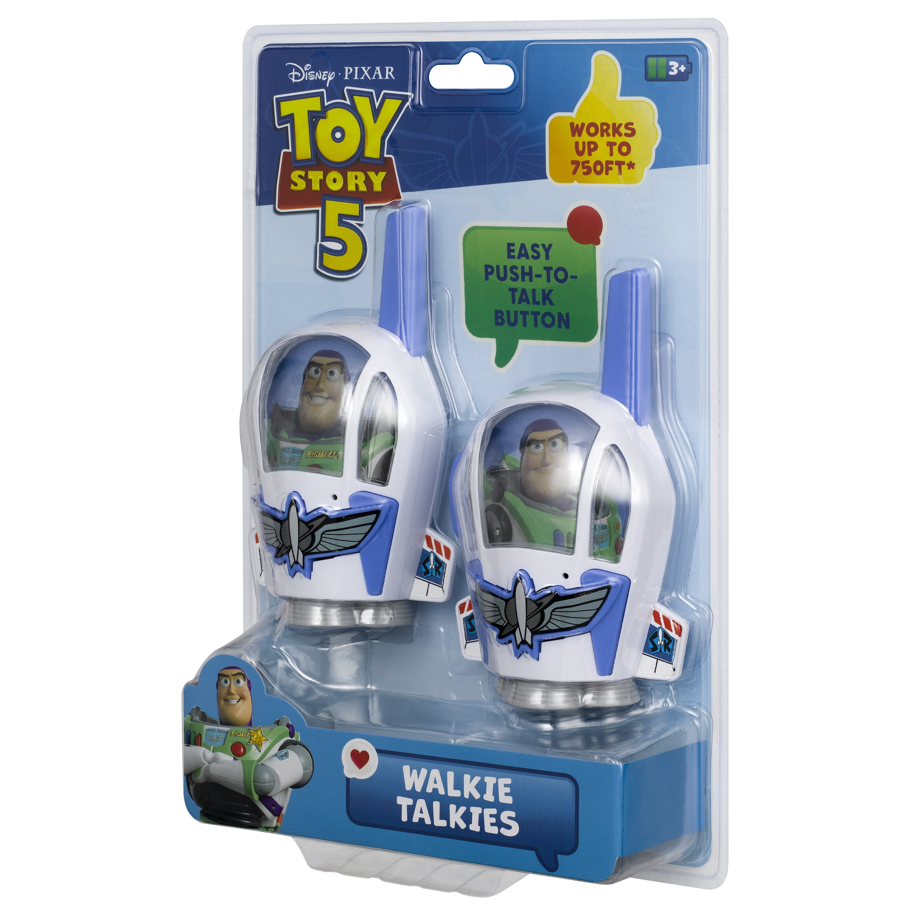 Disney Pixar Toy Story Buzz Lightyear Kids Walkie Talkies, 2-Pack with Push-to-Talk, up to 750 ft Range, Ages 3+