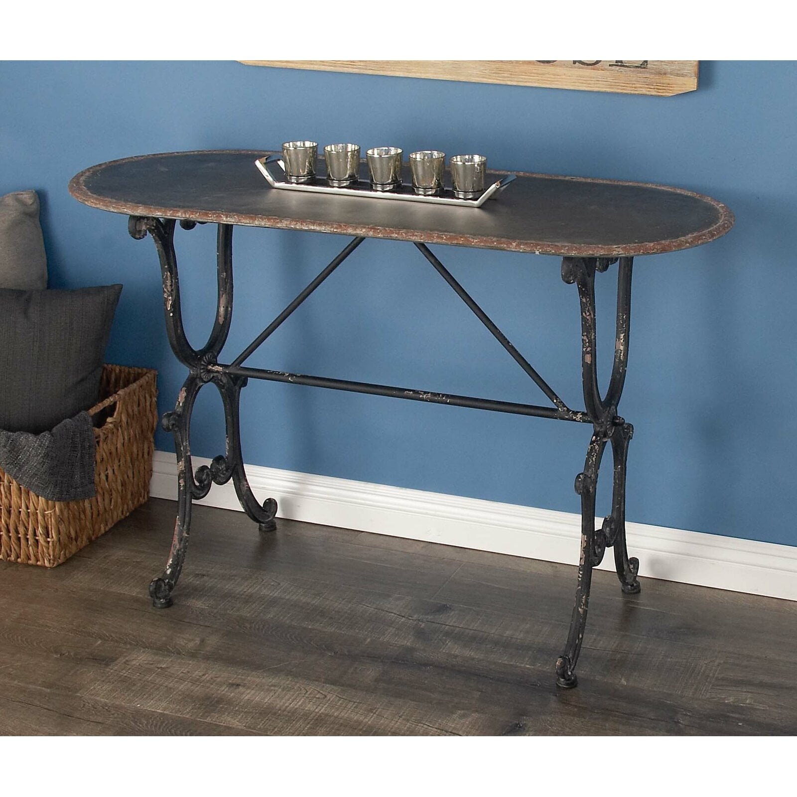 distressed metal console table