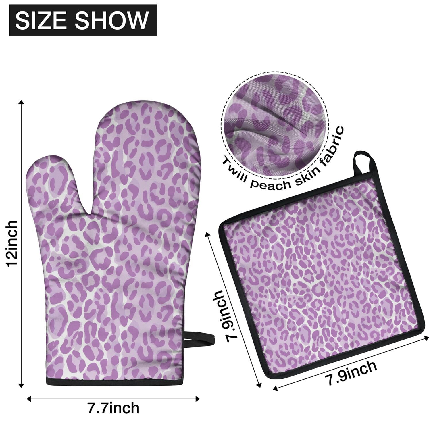 Leopard Print Oven Mitts and Pot Holders Set Of 4, Heat Resistant Kitchen Gloves with Non-Slip Grip, Hanging Loop, Soft Cotton Lining for Baking, Cooking, Grilling, Barbecue