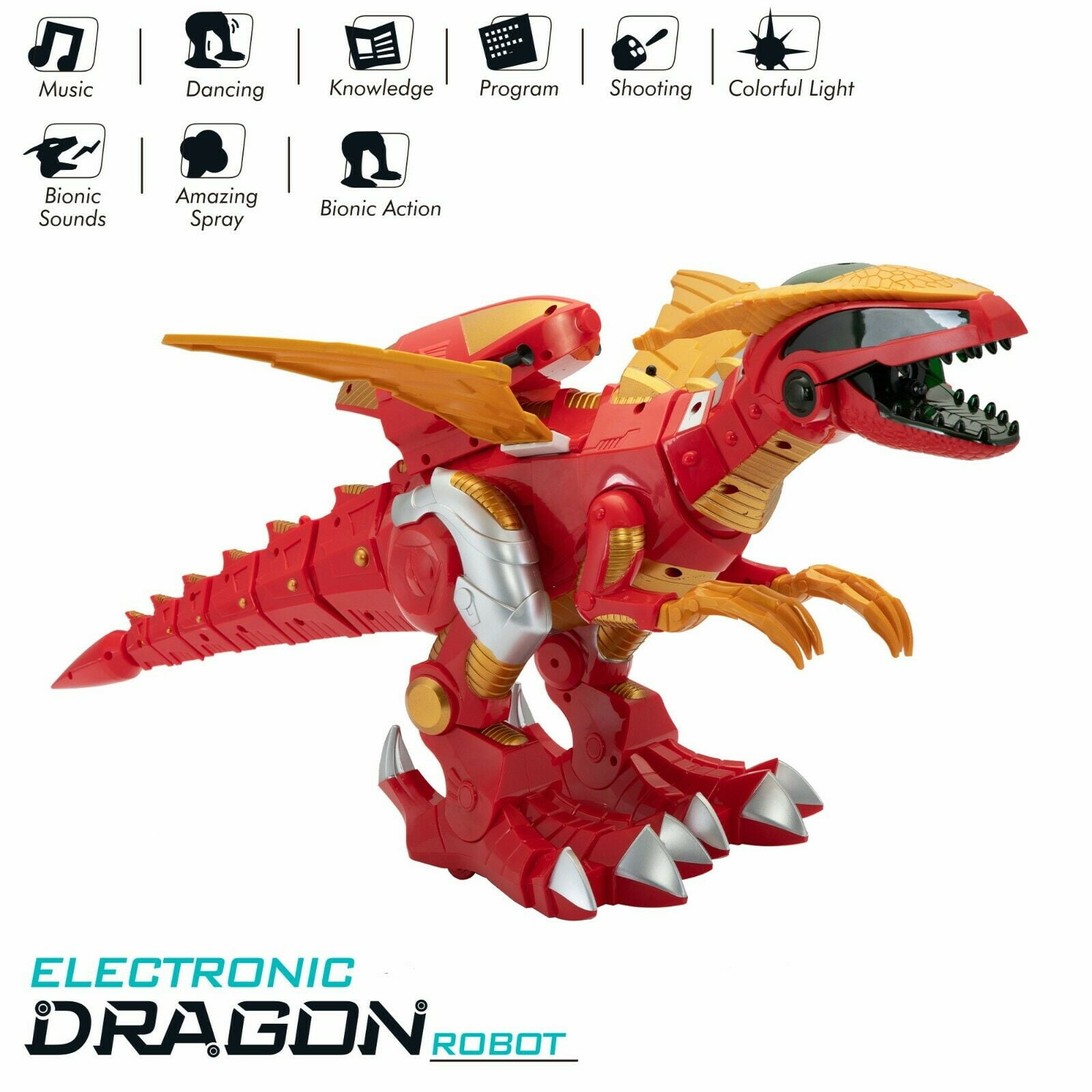 Private Jungle RC Dinosaur Robot Intelligent Interactive Remote Control Toy Gift Red+Gold