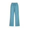 thumbnail image 3 of pantalones para mujer casual verano color sólido elástico cintura alta algodón y lino pantalones sueltos bolsillo con cordón pantalones de media pierna azul cielo / l, 3 of 4