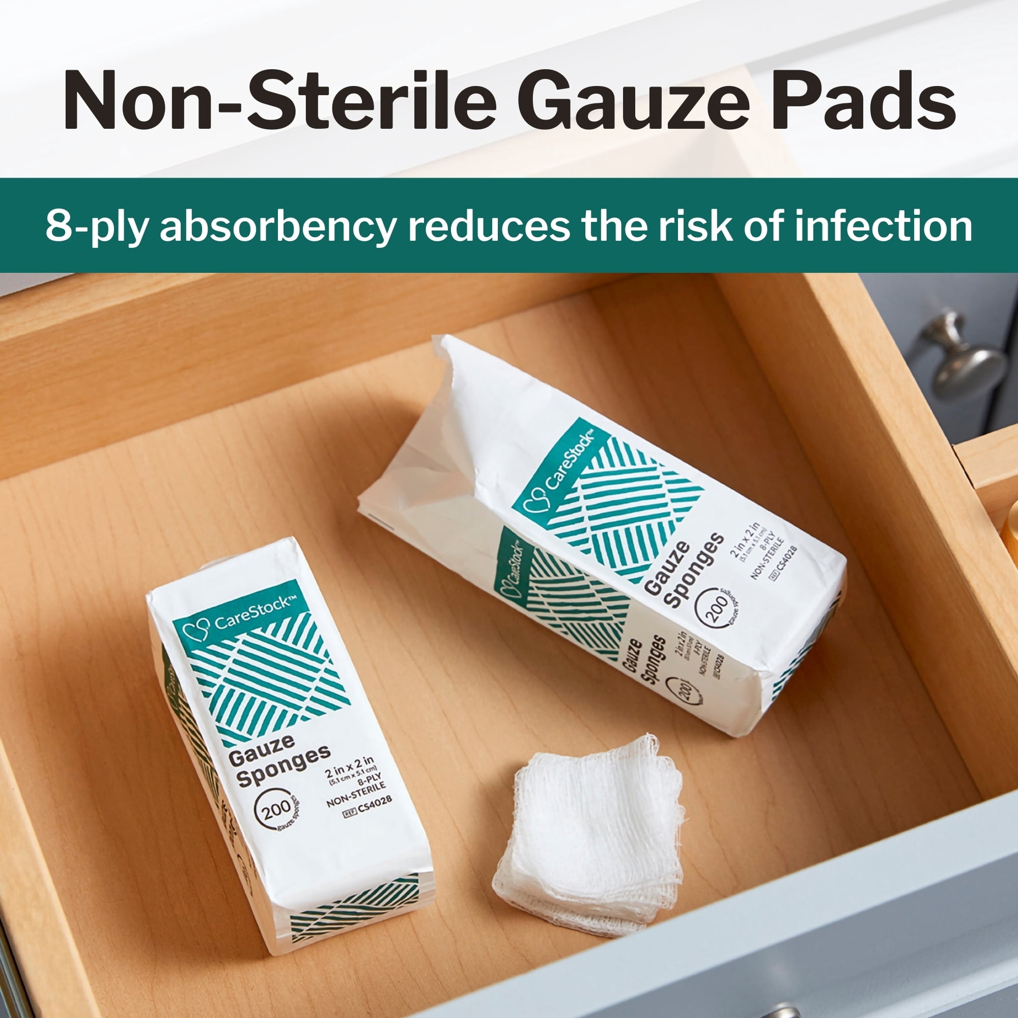 CareStock Gauze Sponge - Highly Absorbent, Medical-Grade Cotton Wound Dressing, First-Aid Essential - Non-Sterile 8-Ply Square, 2 x 2 in., 200 per Pack, 25 Packs, 5000 Total