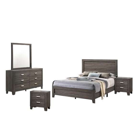Rustic Wood Gray 5pc Bedroom Set in Twin Size with 2 Nightstands