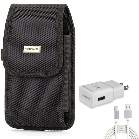 Fast Home Charger & Case Belt Clip for Samsung Galaxy S24 Ultra/Plus - Type-C 6ft USB Cable Quick Power, Rugged Holster Canvas Cover for Galaxy S24 Ultra/Plus