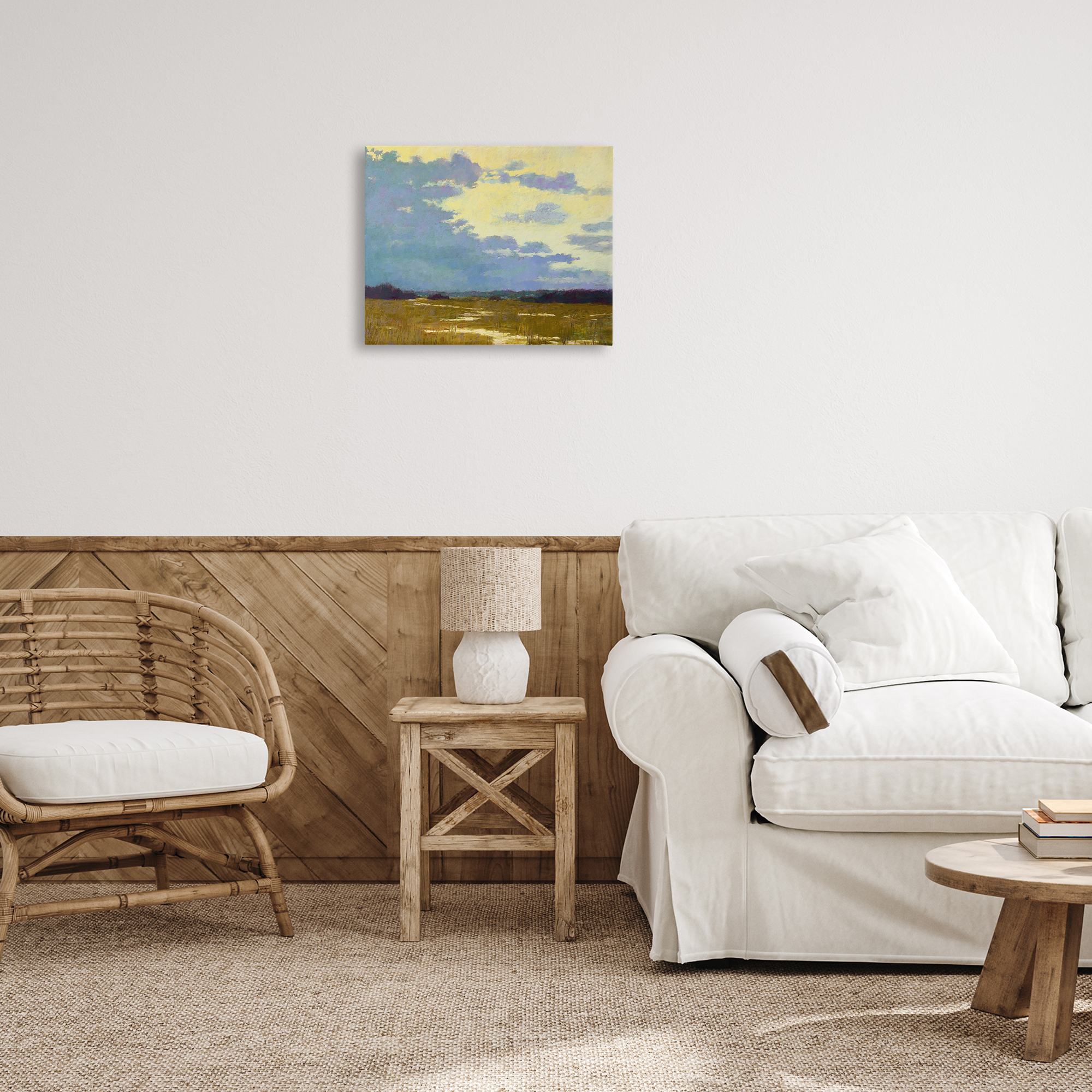 Stupell Industries Rustic Country Clouds Landscape & Nature Painting Wrapped Canvas Art Print Wall Art, 20 x 16