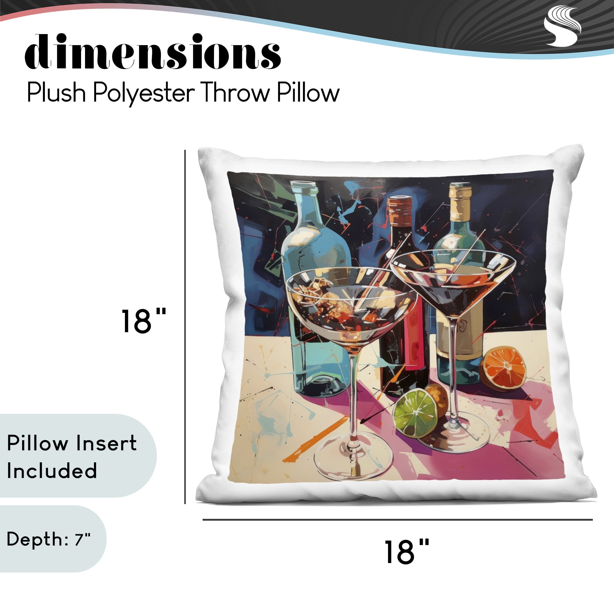 Stupell Industries Artsy Cocktails of Every Sip Decorative Printed Throw Pillow, design by Lazar Studio, 18 x 7 x 18