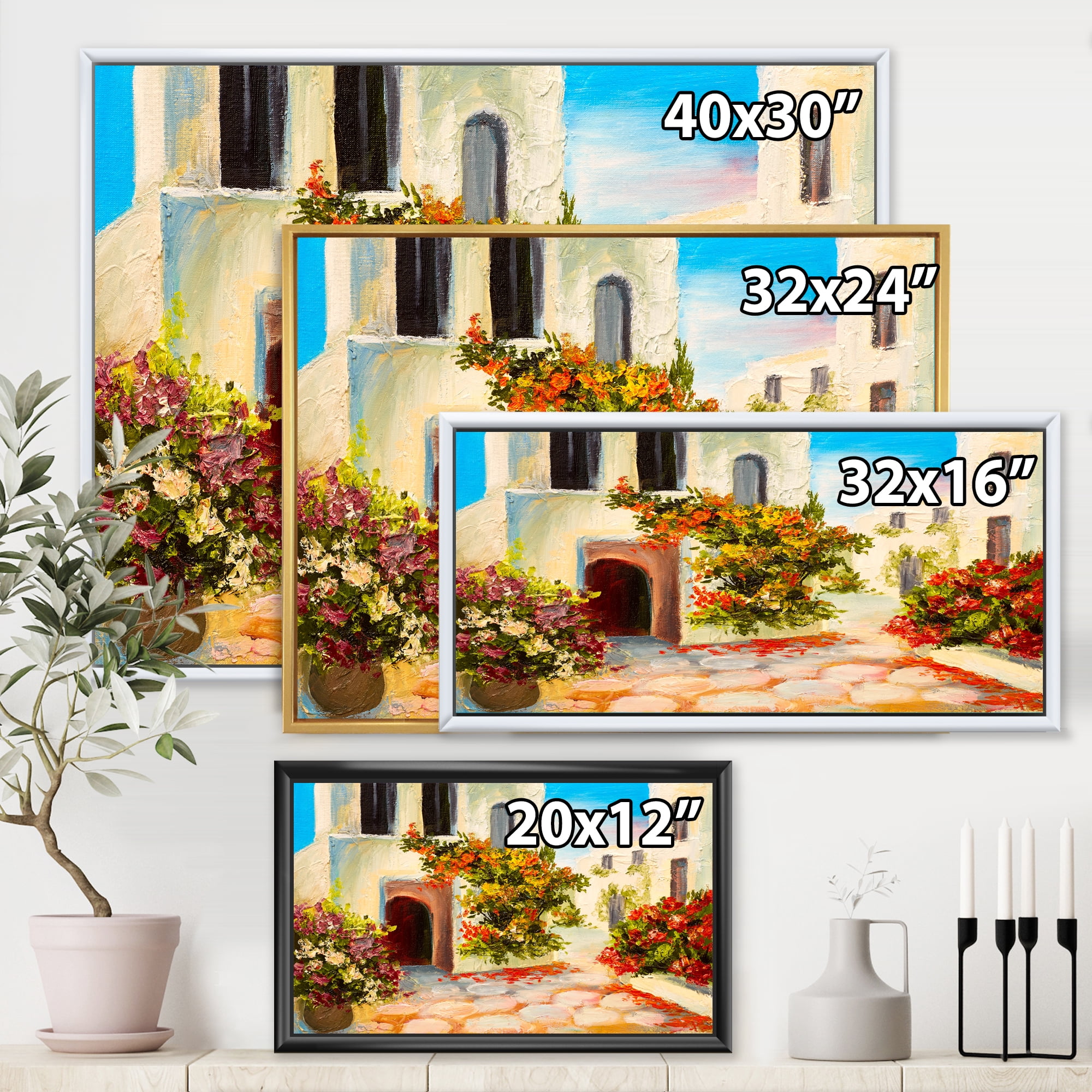 The Mountain With Flowers With Little House I 20 in x 12 in Framed Painting Canvas Art Print, by Designart
