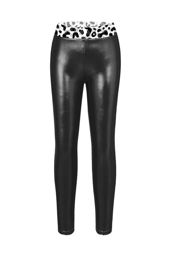 Kids Girls Sparkly Dance Yoga Leggings Shiny Metallic Compression Pants Ballet Tights Black 12