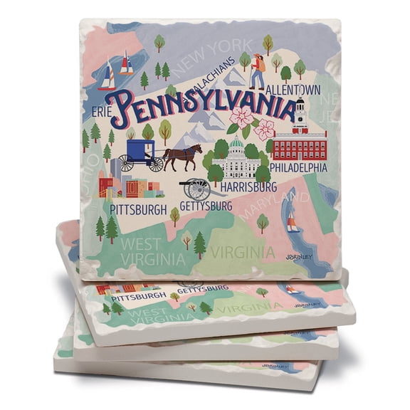 Thirstystone Pennsylvania Attractions Tumbled Tile Coaster 4-Pack
