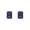thumbnail image 3 of 2.0 Ct Emerald Cut Studs Blue Sapphire 14K Rose Solid Solid Gold Everyday Dainty Earrings Push Back, 3 of 7
