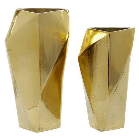 Venus Williams Collection 14", 12"H Aluminum Modern Vase, Gold, 2 - Pieces