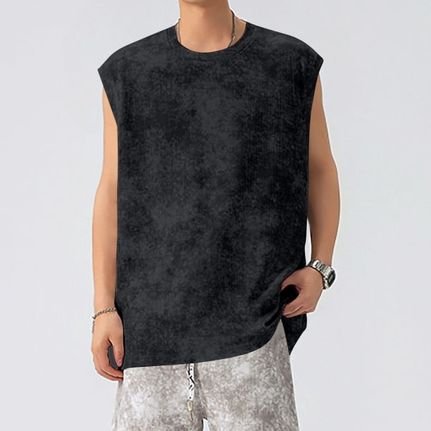 Camiseta de tirantes de cuello redondo para hombre, estilo vintage, de moda, para el tiempo libre, fitness, deportes, blusa de tirantes de cuello redondo para hombre