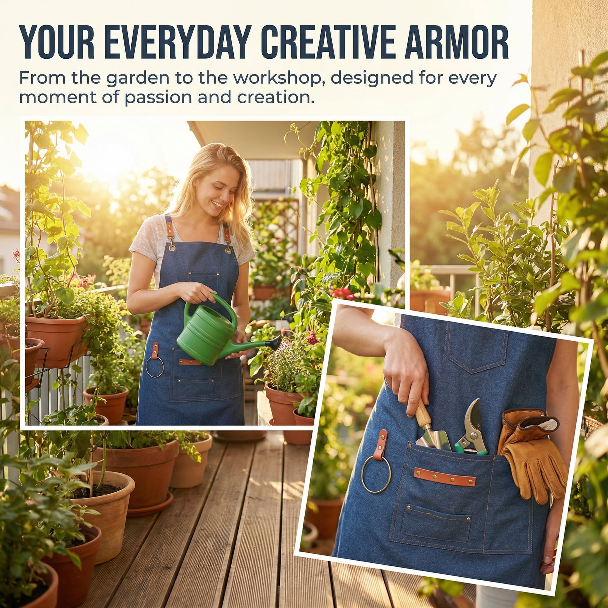 Unique Bargains Adjustable Cooking Apron with Pockets for Home and Kitchen Blue