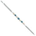 thumbnail image 3 of Gem Stone King 925 Silver and 10K Yellow Gold London Blue Topaz and White Lab Grown Diamond Bracelet for Women (2.26 Cttw, Gemstone November Birthstone, Oval, Wheat Chain, 7.5 inches), 3 of 5