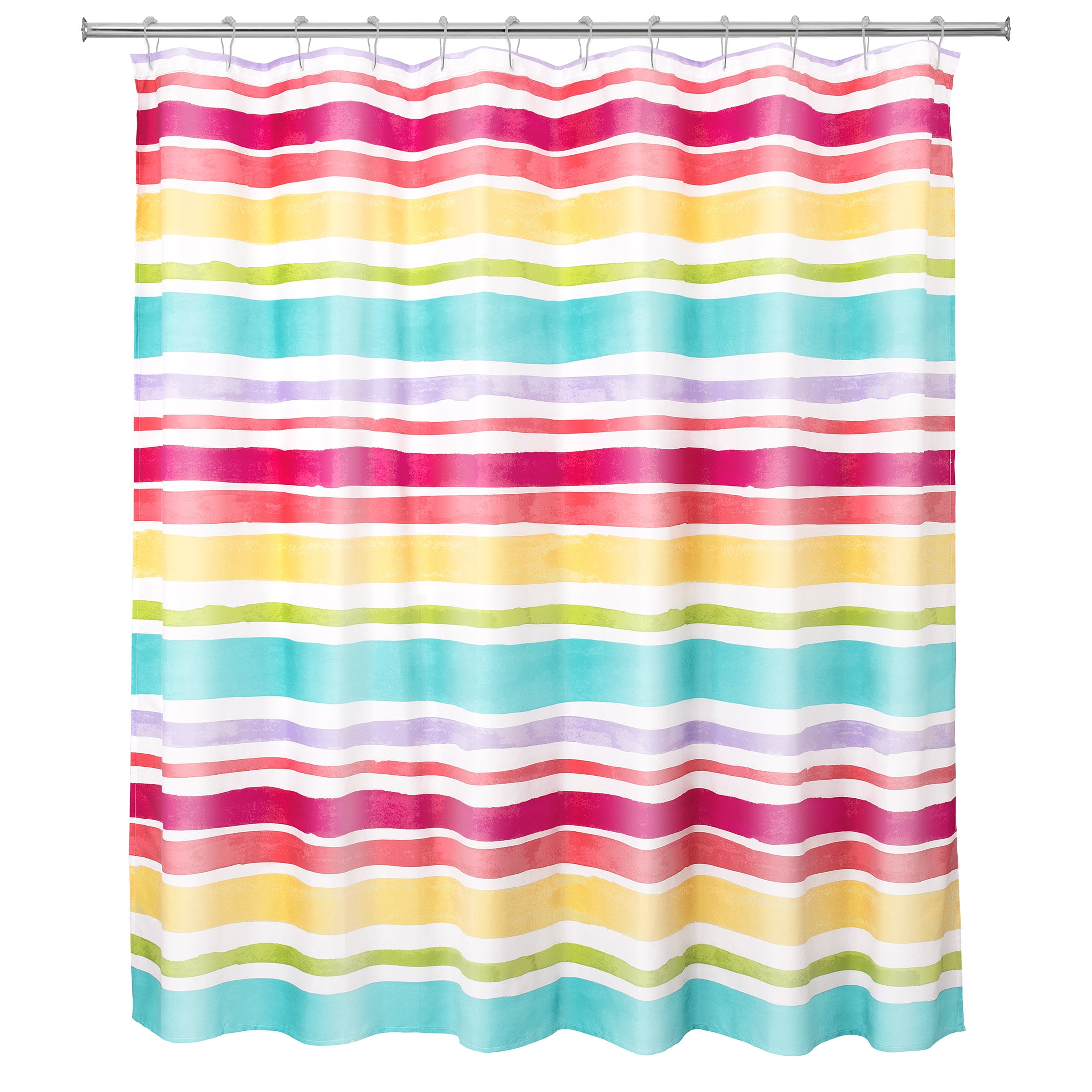 Your Zone Vibrant Rainbow Stripe Novelty Polyester Microfiber Shower Curtain, 72 in x 72 in