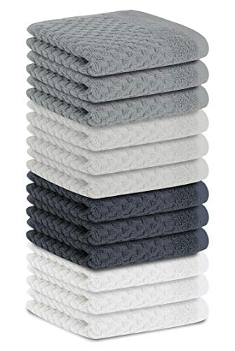 AR LINENS Wash Cloth Reusable Pack of 12 Fingertip Washcloth Towel Highly Absorbent 12x12, Brick Design Soft Quick Dry 100% Natural Ring Spun Cotton 