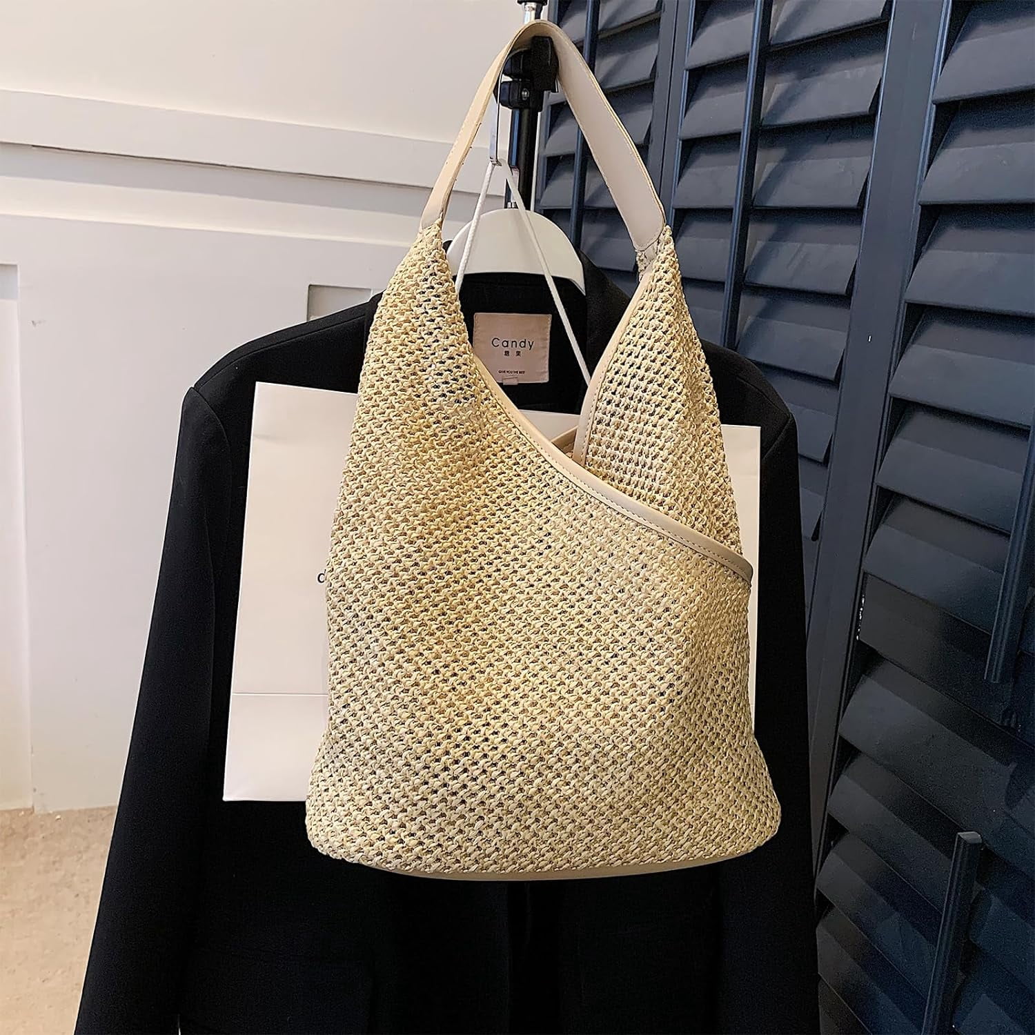 BURIBURI Straw Bags for Women, Summer Straw Purse Crochet Beach Bag Tote Bag Aesthetic Trendy Straw Shoulder Handbags