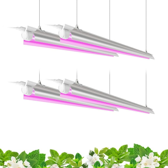 LED Grow Lights for Indoor Plants, T8 2FT 96W(4 x 24W, 600W Equivalent), Full Spectrum, V-Shape with Reflector Combo, Grow Light Fixture, 4-Pack