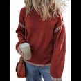 thumbnail image 2 of Suéteres para Mujer, Cuello Redondo Liso, Corte Holgado, Larga, Punto en Contraste, Jersey, Tops Rojo Ladrillo S, 2 of 10
