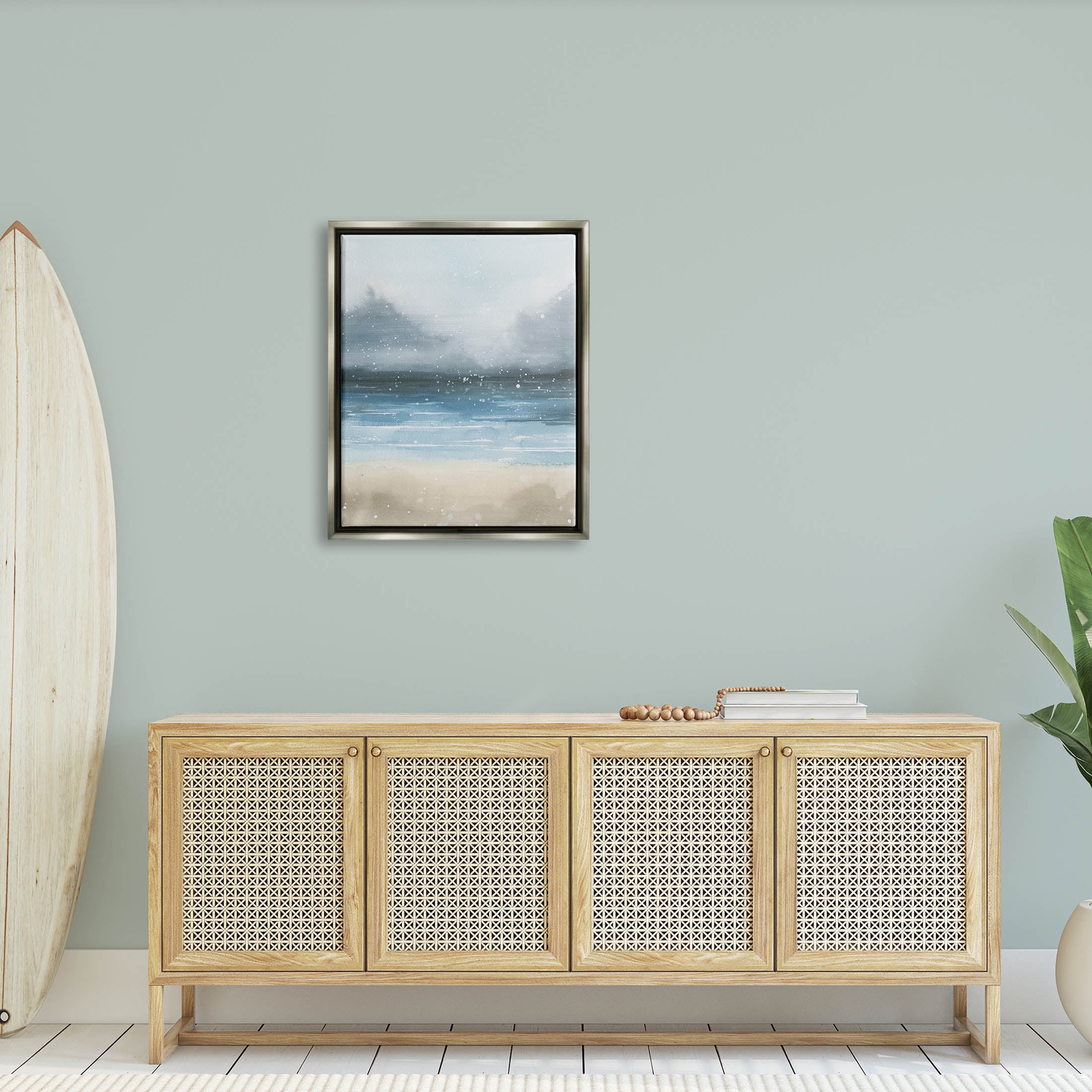 Stupell Industries Beach Snowfall Ocean Shore Graphic Art Luster Gray Floating Framed Canvas Print Wall Art, Design by Grace Popp