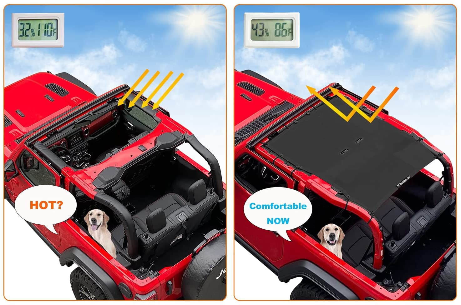 Shadeidea Jeep Wrangler Sunshade JL (2018-Current) 2 Door Sun Shade Front and Rear - Black Mesh Screen Top Cover UV Blocker with Grab Bag - 10 Years Warranty