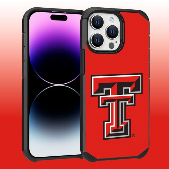 Apple iPhone 14 Pro Max (6.7) - Licensed NCAA of Texas Tech University Red Raiders Logo on Red Textured Dual Layer Case