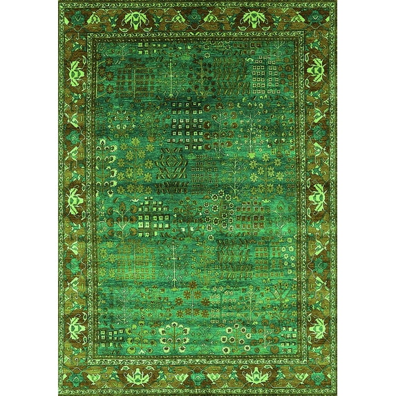 Ahgly Company Indoor Rectangle Oriental Green Traditional Area Rugs, 7' x 10'