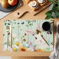 thumbnail image 2 of Easter Placemats Set of 4 Spring Watercolor Bunny Eggs Tulip Wooden Grain Teal Place Mats Indoor Wipeable Table Mats Washable Dining Table Placemats for Kitchen Holiday Party Home Decor 13x19 Inch, 2 of 9